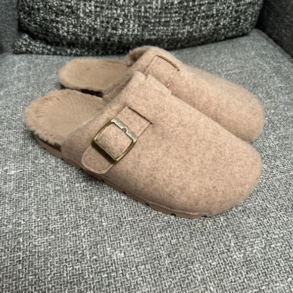 F&F Shoes - F&F Tan Slip-On Mules with Buckle